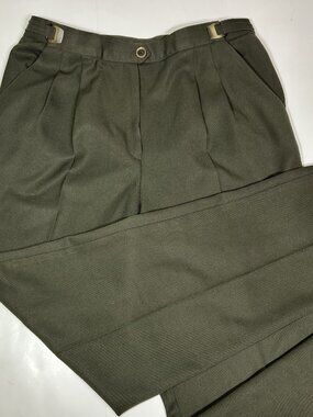 Vtg Part One Women Pleated Front Dress Pants Army Green Buckle Straps Sz 12